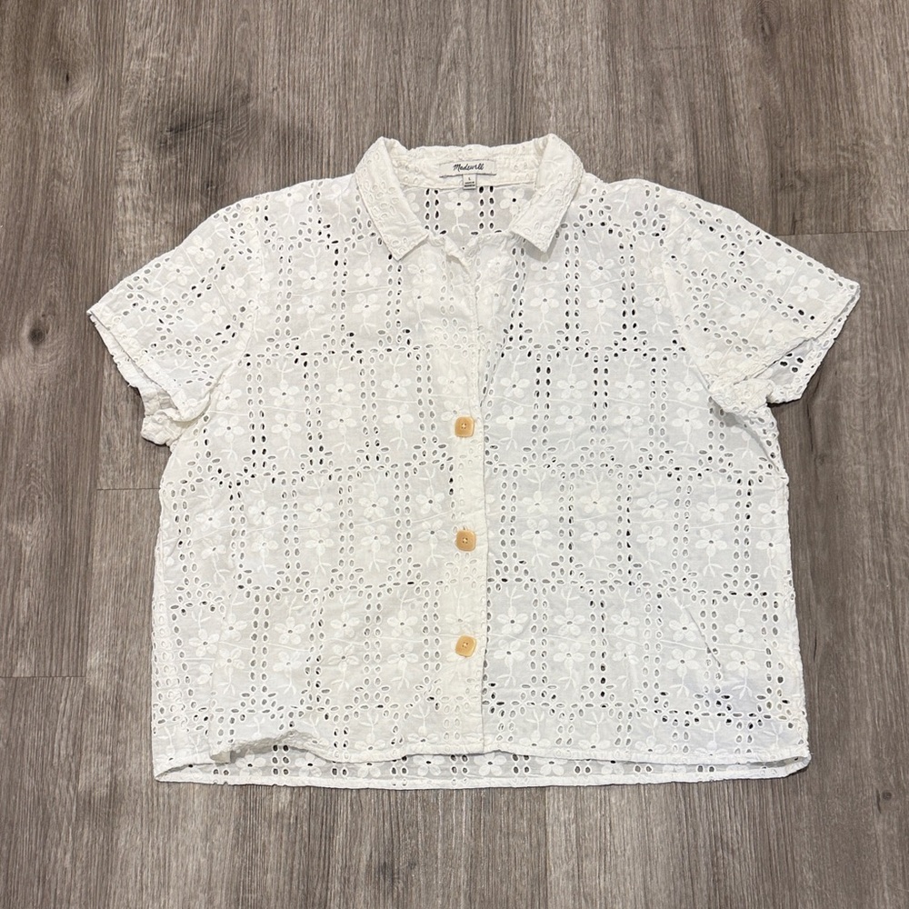 Madewell White Eyelet Button-Front Blouse